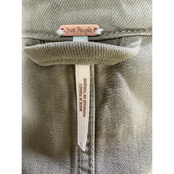 Free People Moonchild Denim Shirt Jacket Distressed Olive Women's Size Large - Picture 11 of 14